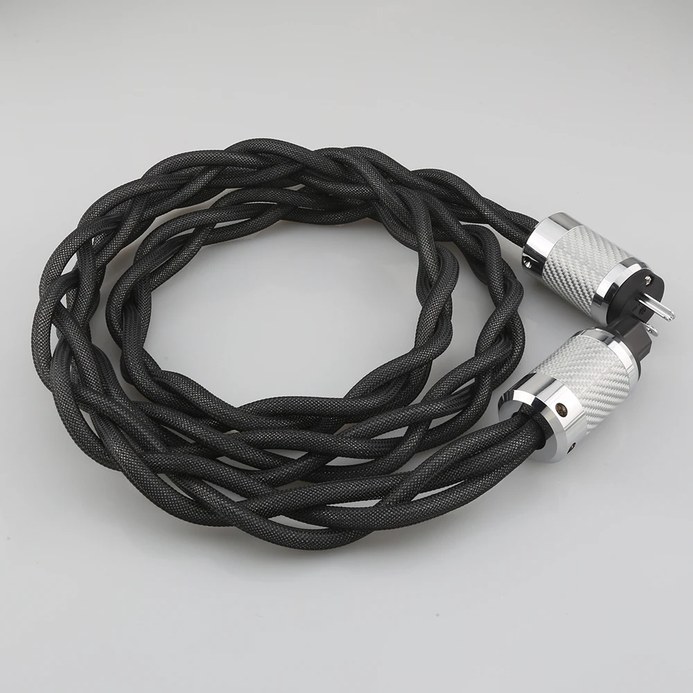 HiFi 5N OCC  Single Silver Hifi Power Cord US/EU/AU Schuko Plug Power Cable AC Audiophile Carbon Fiber for Amplifier DAC