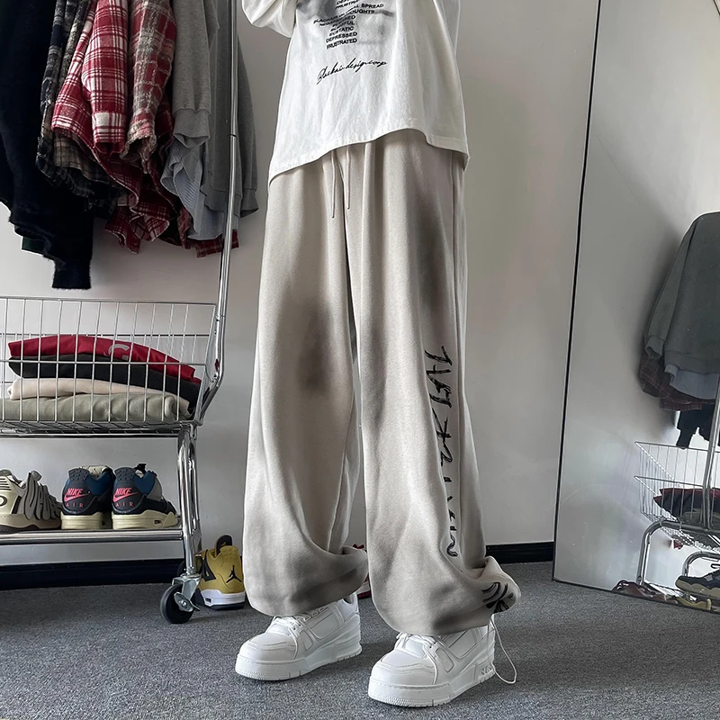 

American Spor Lazy Sweatpants Loose Wide Leg Slimming Tied Dye Waed Casual Trousers for Men And Women Spring Autumn