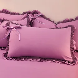 Korean Princess Style Pillowcase with Large Lace Ruffle Girls Home Bedroom Decorative Soft Washed Cotton Pillow Cover 48x74cm
