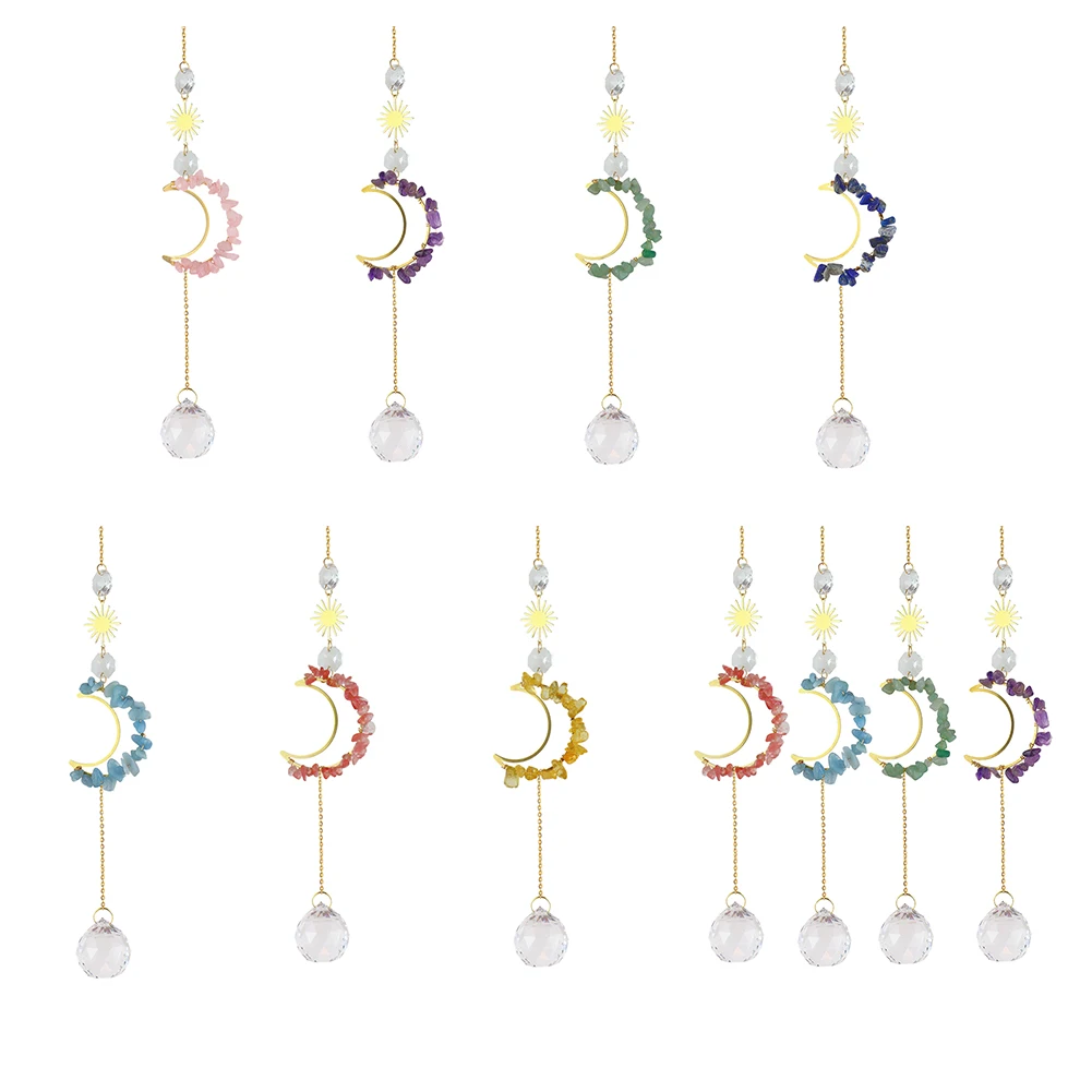 Crystal Windchime Round Ball Dream Catchers Moon Flower for Home Living Room Bedroom Outdoor Garden Decorations