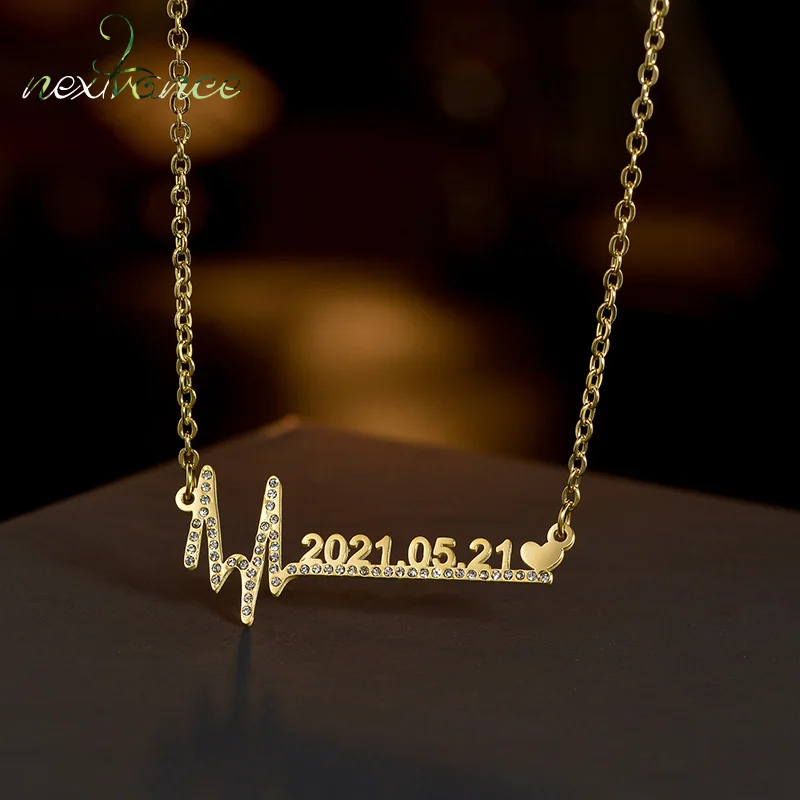 

Nextvance New Personalized Custom Name Necklace Stainless Steel Creativity ECG Pendant Chain for Women Anniversary Gift