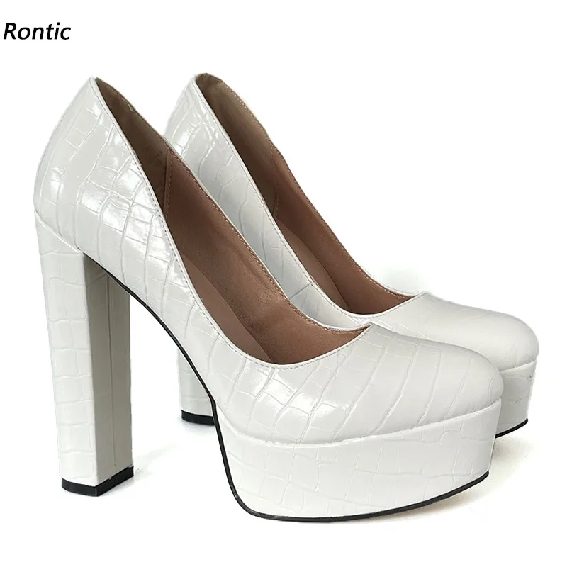 

Rontic 2025 г., женские туфли ручной работы с каменным узором на платформе, унисекс, элегантные белые туфли на массивном каблуке с круглым носком, вечерние туфли для косплея, размер США 5-20