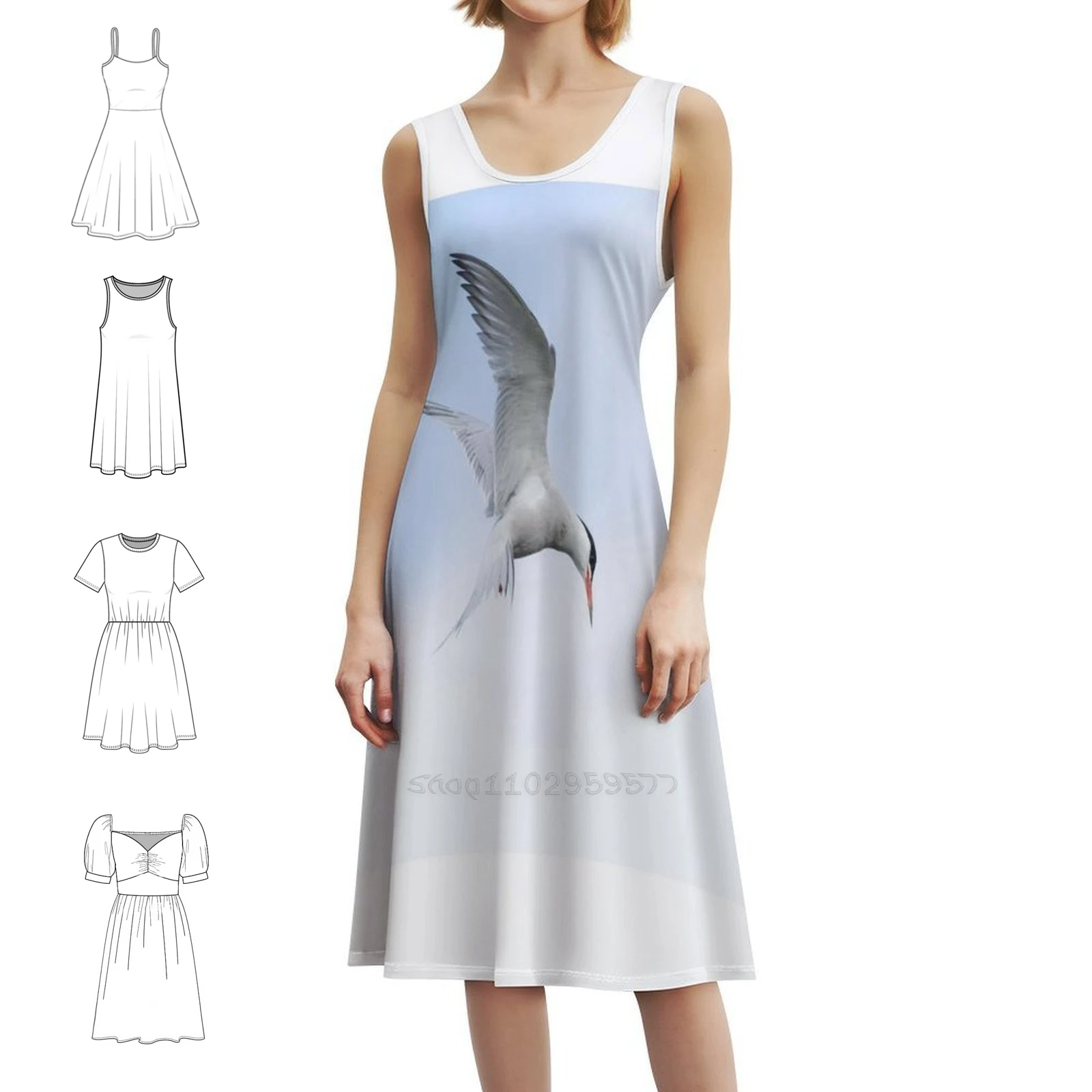 Angels Above Bohemian Sleeveless Dress For Women Print Beach Party Dresses Angels Common Tern Bird Lytton _ Images Women's