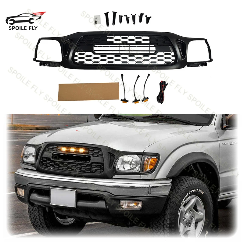 

High Quality ABS For Toyota Tacoma 2001 2002 2003 2004 TRD Style Car Front Grille Body Kit With 3/Pcs LED Grill Glossy Black