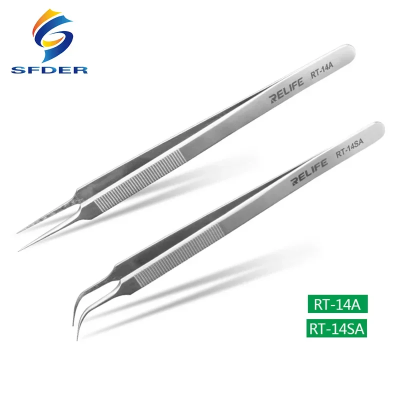 

Relife RT-14A RT-14SA Mobile Phone Repair Tweezers Anti-static Anti-slip Clip High Toughness Precision Fine Tip Plus Chip Repair