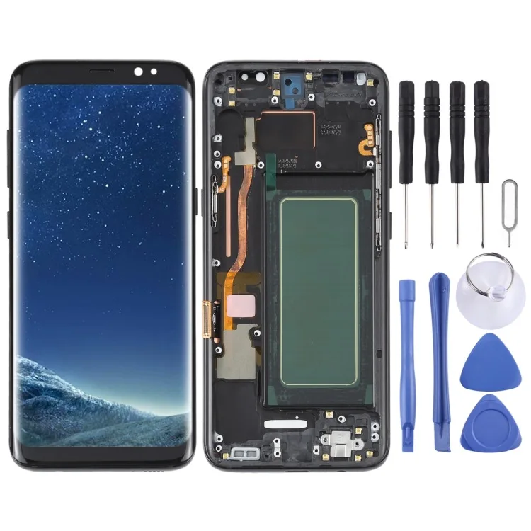 삼성 S8용 디스플레이 터치스크린(프레임 포함), G950, SM-G950F, SM-G950FD 모델에 호환되는 테스트를 거친 LCD, 휴대폰 부품.