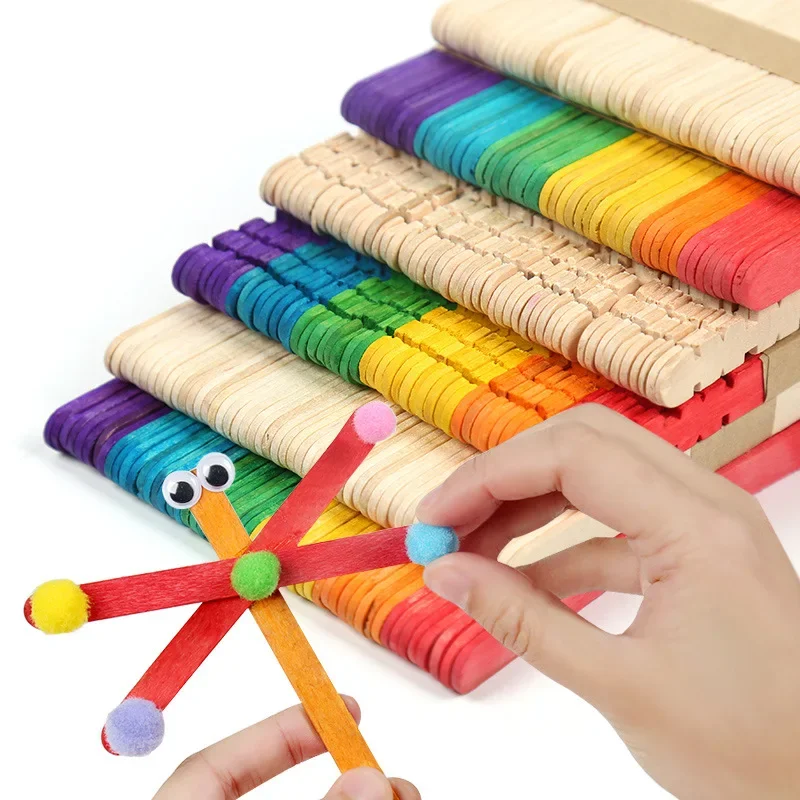 50Pcs Wooden Popsicle Sticks Natural Wood Ice Cream Sticks Creative Kids Puzzle DIY Hand Crafts Art Ice Cream Lolly Cake Tools