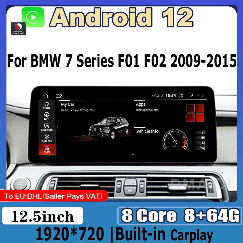 8+64G Android 12 For BMW 7 Series F01 F02 2009-2015 Car Multimedia Player GPS Navigation Stereo Carplay Screen CIC NBT