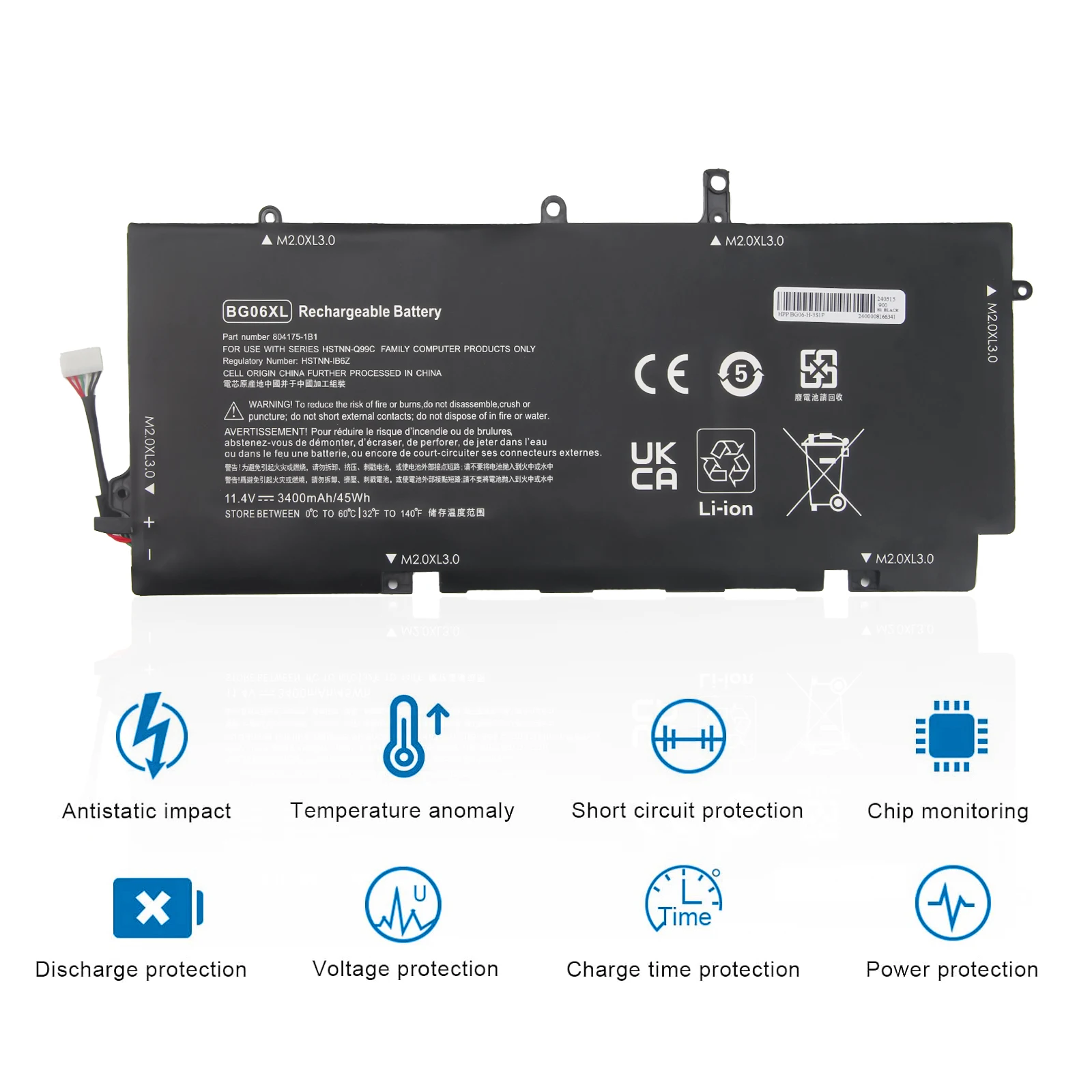 Oyomba 11.4V 45Wh BG06XL Batteria  for HP EliteBook Folio 804175-1B1 804175-1C1 HSTNN-IB6Z HSTNN-Q99C 804175-1B1 804175-1C