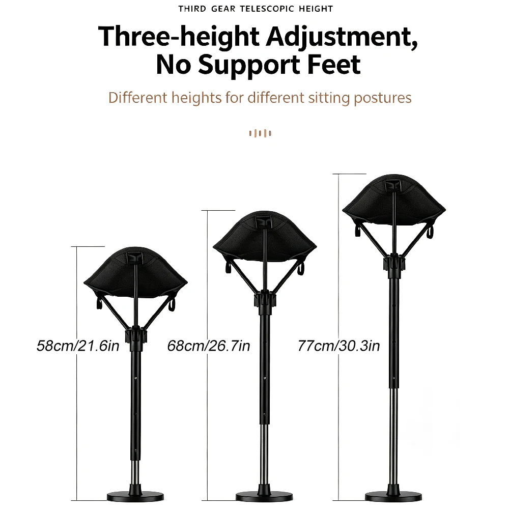 Lightweight Foldable Tripod Folding Stool Lightweight 3-Level Height Adjustable Outdoor Hiking Gardening Camping Chair