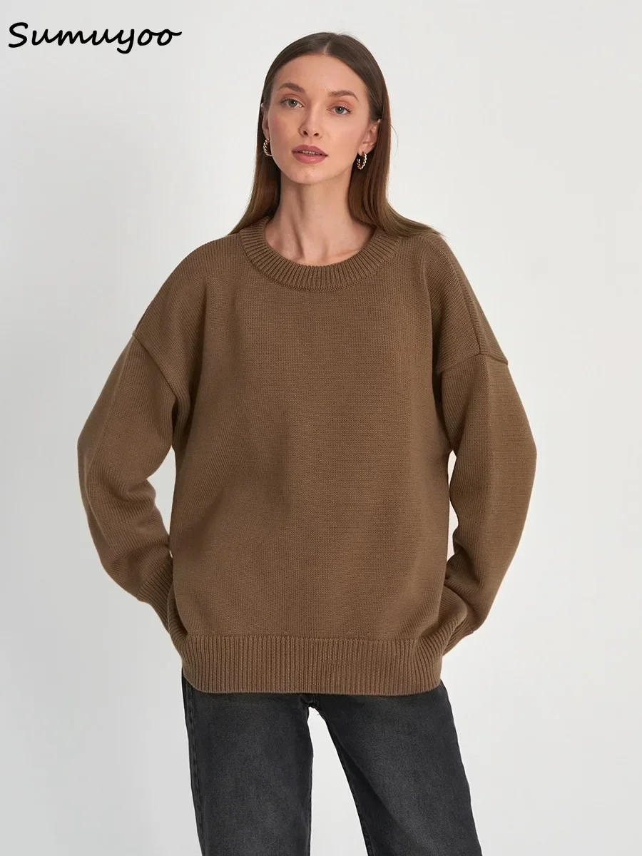 Sumuyoo Women O Neck Sweaters Autumn Winter Thick Warm Pullover Tops Oversized Casual Loose Knitted Jumper Female Pull