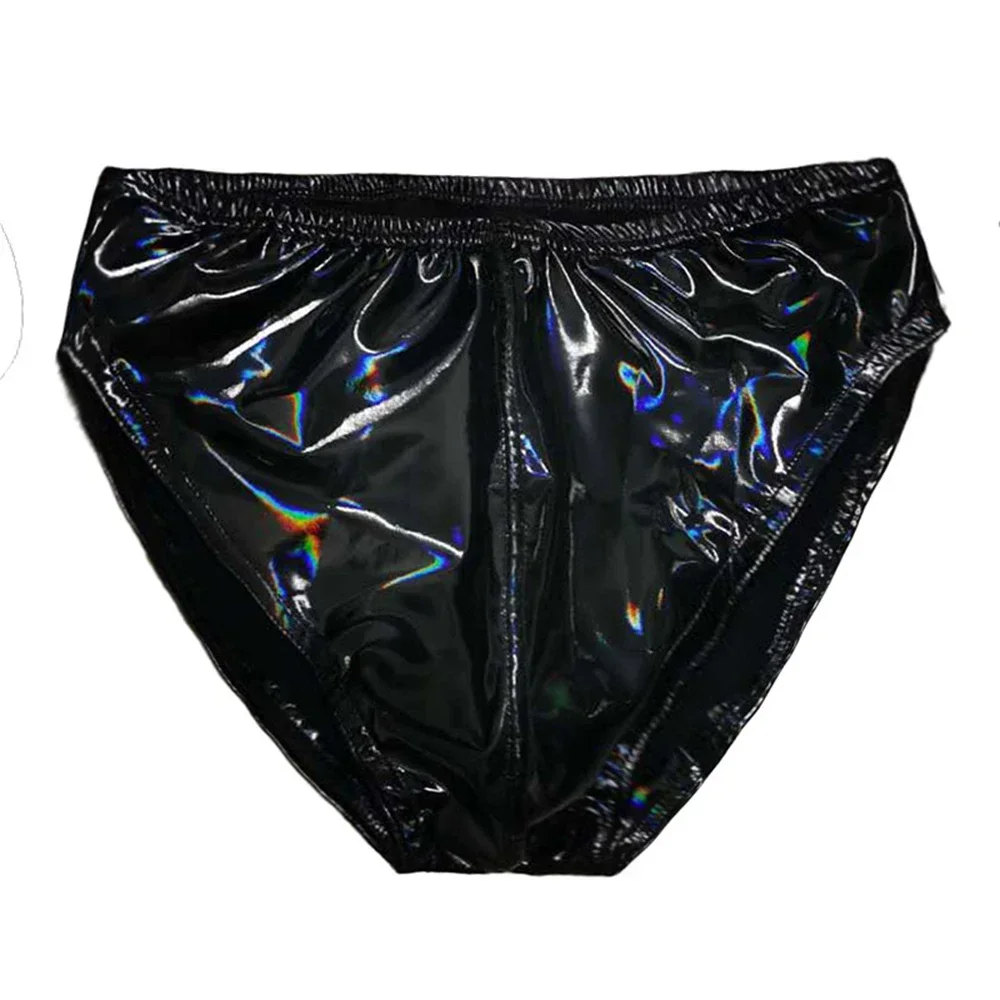 1pc Men\'s Sexy Shiny Latex U-convex Pouch Briefs Thongs Solid Color Low Waist Wet Look Underwear Man Panties Lingerie