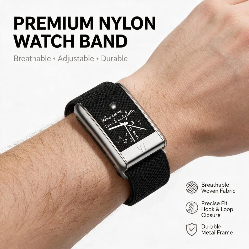 For WHOOP 5.0 MG Black Nylon Replacement Strap Crown Clock Print Woven Sport Wristband Fitness Tracker Accessory