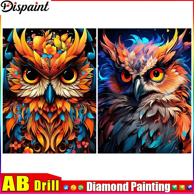Dispaint AB Volldiamant-Stickerei „Farbe Eule Tier“ Diamant-Gemälde Kreuzstichmuster Strass unvollendete Heimdekoration