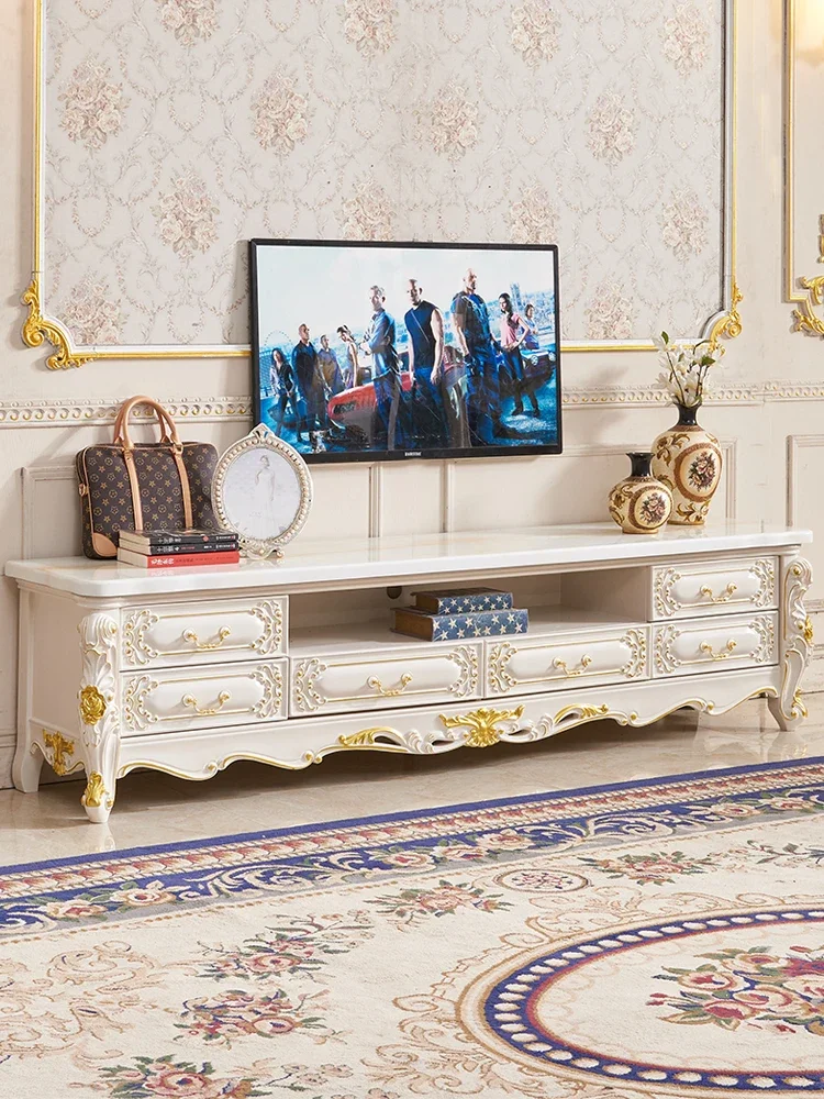 

Marble TV cabinet, European style living room TV cabinet, coffee table combination, modern living room all solid wood doub