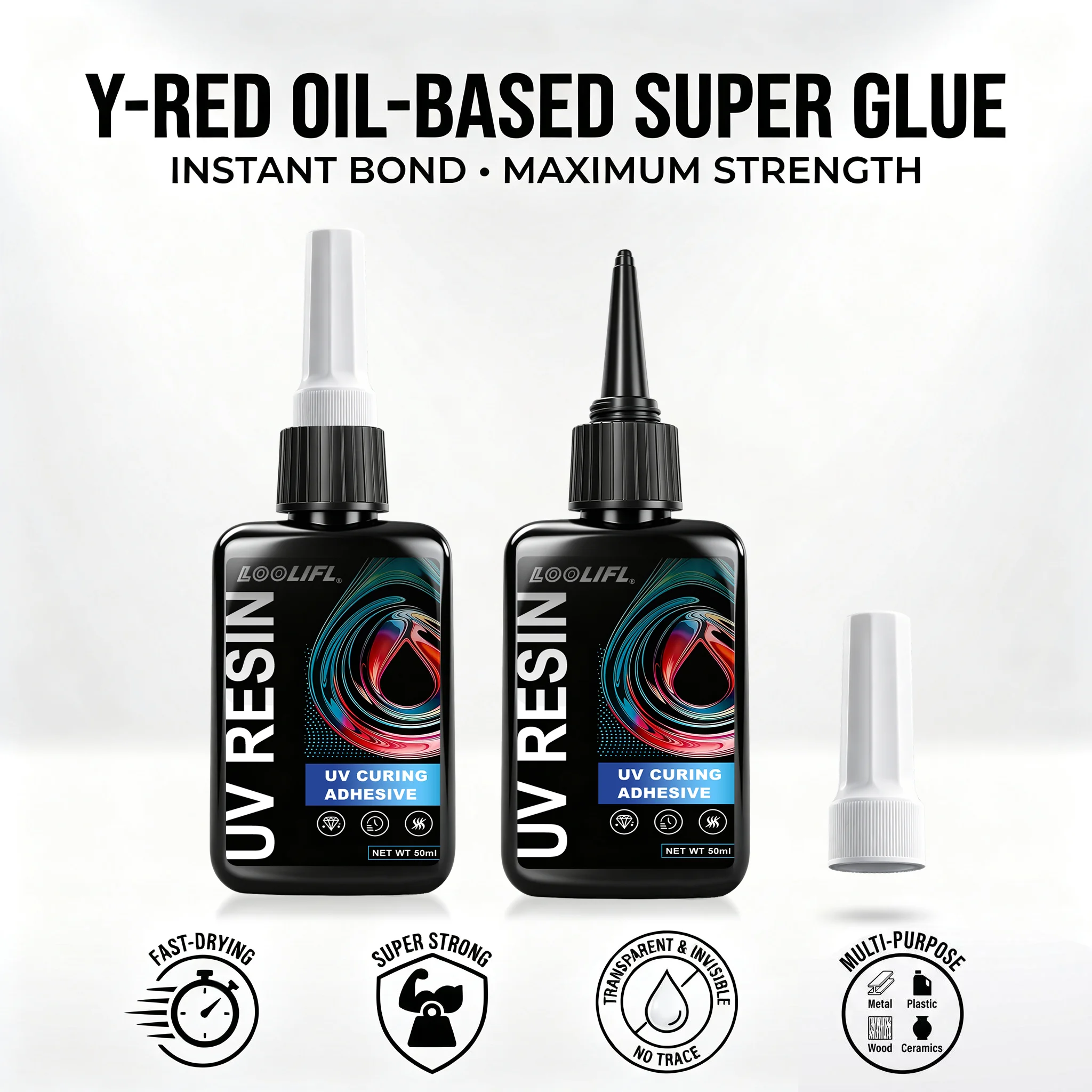 Loolifl Uv Curing Glue Upgraded Version 50ml Transparent Uv Resin Shadowless Adhesive, Suitable for Glass, Acrylic, Crystal, Trophy, Jewelry Making, Handmade DIY Crafts Bonding and Repairing
