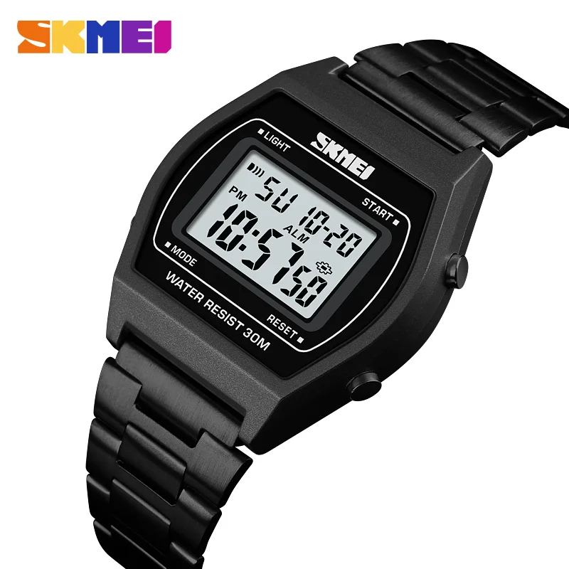 SKMEI Fashion Sport Stopwatch Digital Wristwatch For Men Women Stainless Steel Strap Casual Date Watches reloj hombre Alarm