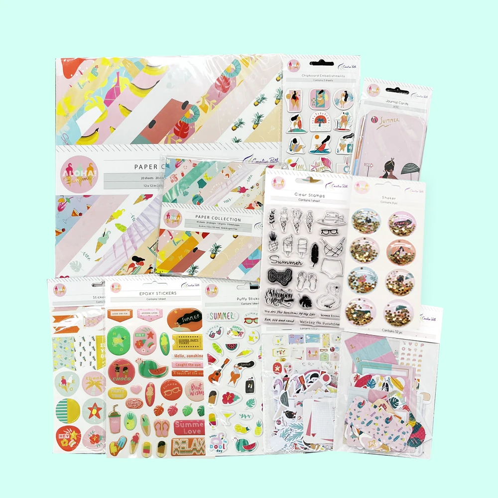 Creative Path Aloha Summer Scrapbooking Journaling Sets Decorative Papers Die Cuts Stamps Stickers Full Sets DIY Crafting Kits