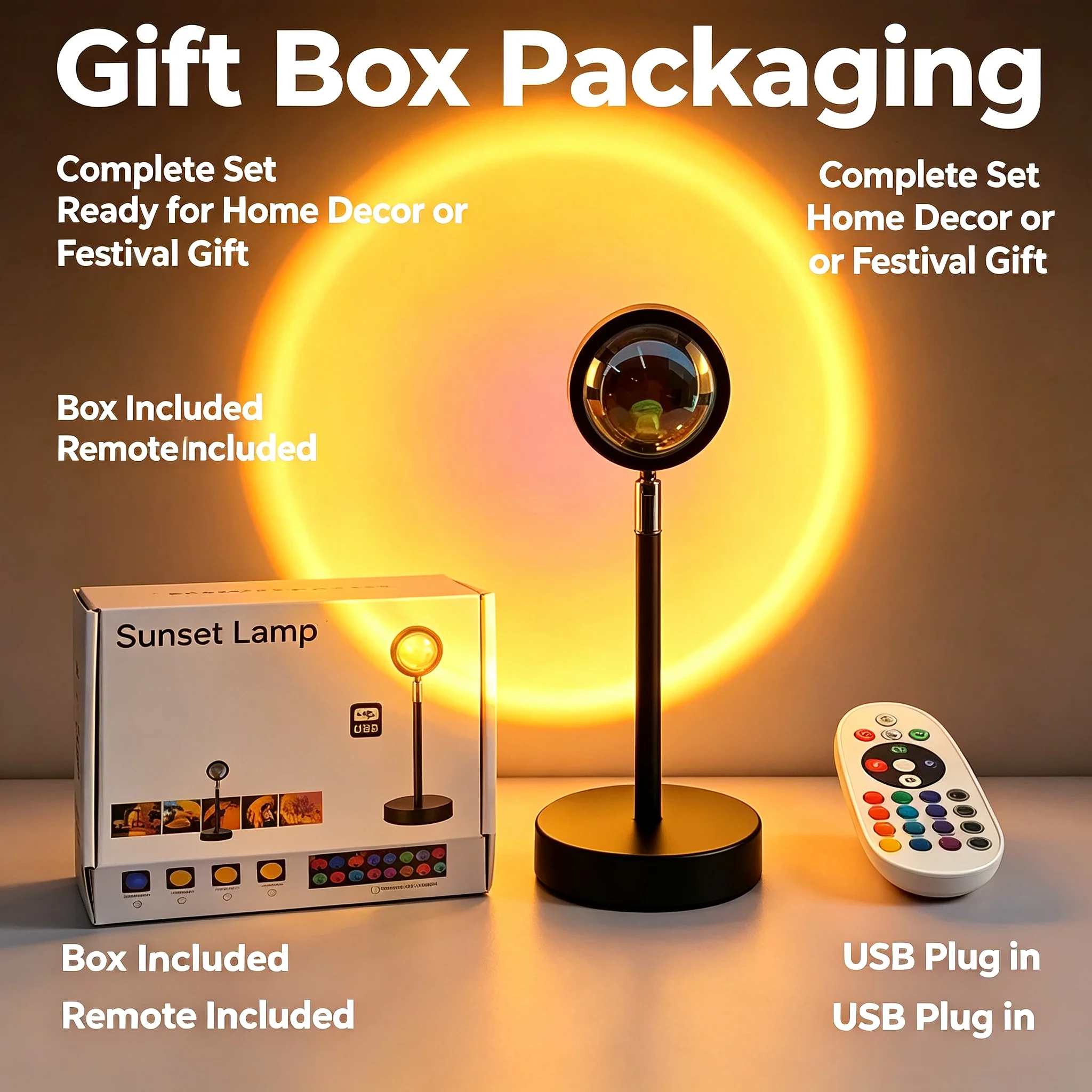 RGB Sunset Projection Lamp,16 Colors LED Projector Light with Remote & APP Control,USB Powered Adjustable Height Atmosphere Lamp