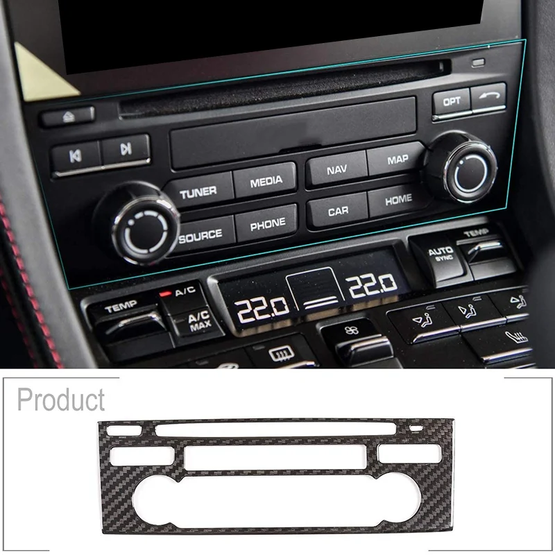 Real Carbon Fiber Car Center Console CD Decoration Button Frame Trim Sticker for 718 911 2012-2019