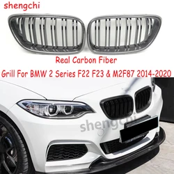 F22 F23 Double line Real Carbon Fiber Front Bumper GrillFor BMW 2 Series F22 218i 220i 230i M235i M240i 225d  M2 F87 2014-2020