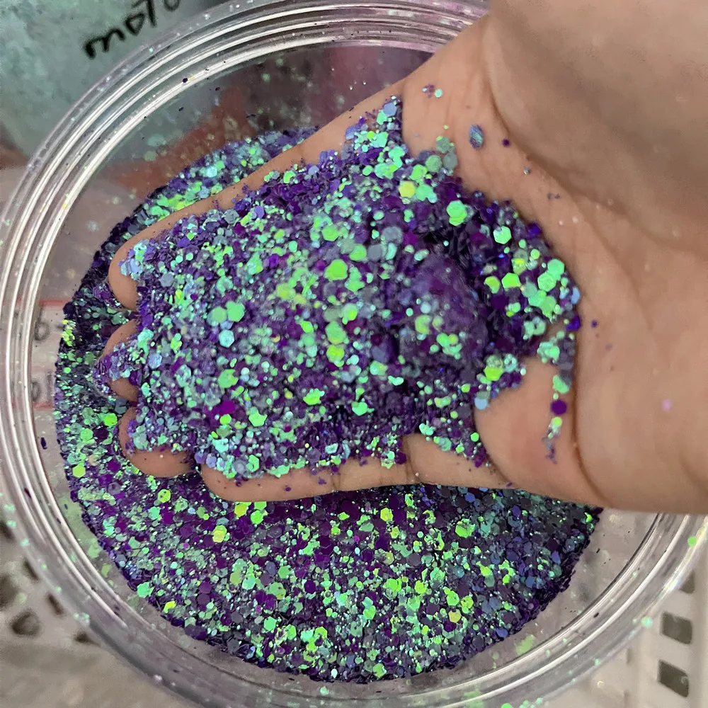 50g Holographic Mixed Hexagon Chunky Irediscent Nail Art Glitter Flakes Laser Sparkly Sequins Resin Slices Nail Art Decoration