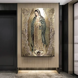 Arte católica senhora de guadalupe arte da parede pintura em tela retro decoração religiosa imagem a virgem de guadalupe cartaz decoração de casa 8 principais vendas poster católico - №4