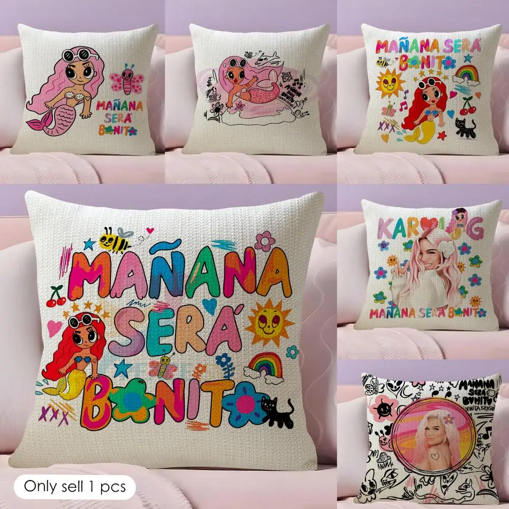 Cartoon Manana Sera K-Karol G Cushion Cover Summer Coolness Linen Fabric Double-Sided Printing Pillow Case Sofa Home Decor Gift