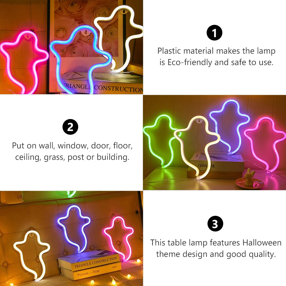 شبح على شكل هالوين ضوء النيون المواد البلاستيكية USB أو بالطاقة مصباح الليل ديكور غرفة نوم مهرجان مصباح