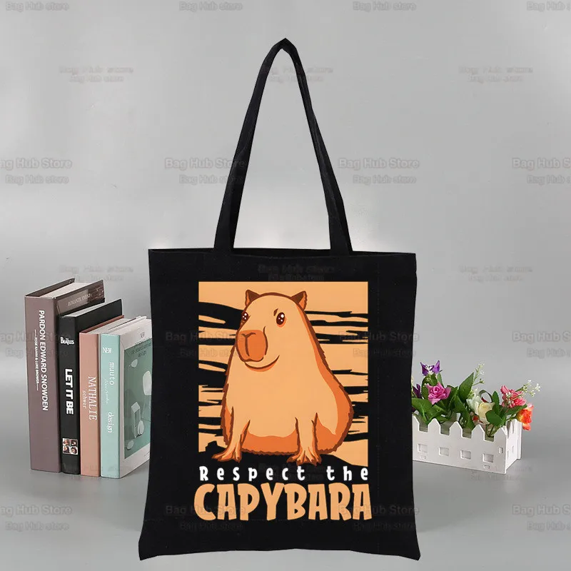 Capybara Canvas Women College Handbags Ulzzang Capybaras Is My Spirit Animals Tote Bag Black Large Casual Fashion Shoulder Bags