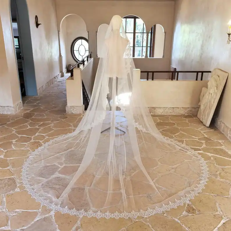 

Mantilla Veil Beading Trim Luxury Wedding Veil With Beaded Appliques Bridal Veils