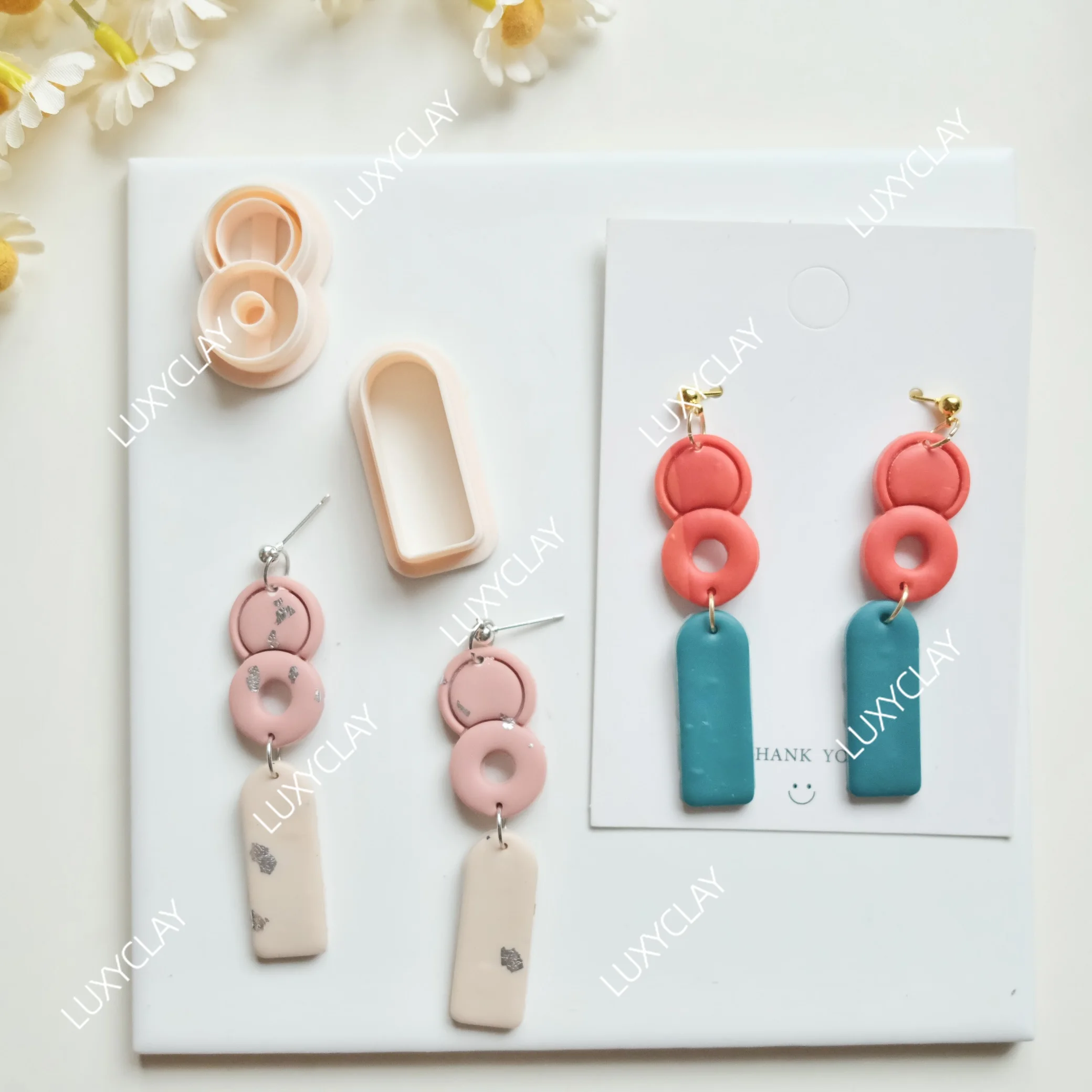 2pcs/set Geometric Circle Donut Polymer Clay Cutters for Jewelry Earrings Making, Circle and Long Arch Dangle Clay Molds