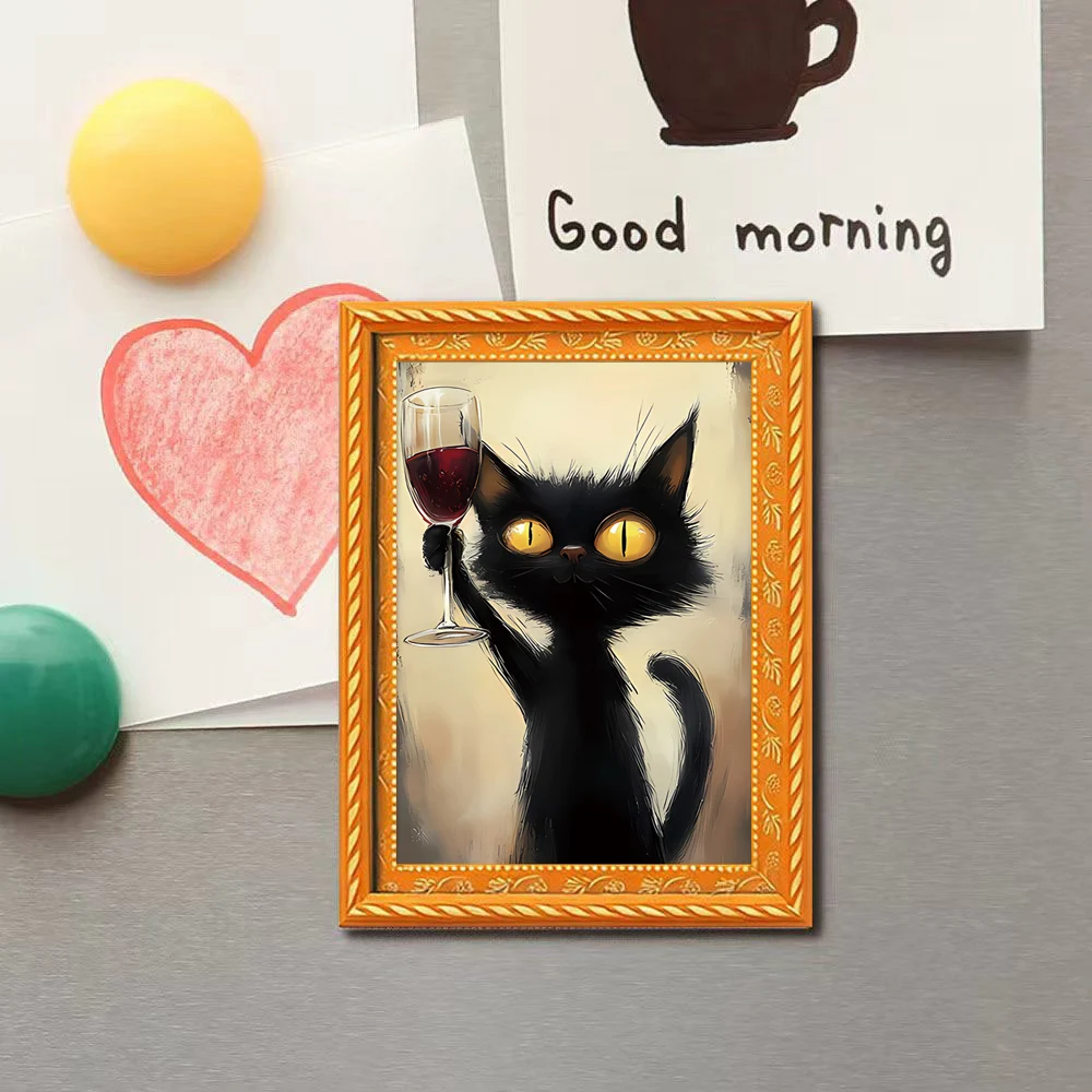 1 Piece of Vintage Black Cat Fridge Magnet, Wine Gentleman Magnetic Decoration Sticker, Personalized Kitchen Message Magnet, Elegant Drunkard Black Cat Fridge Magnet