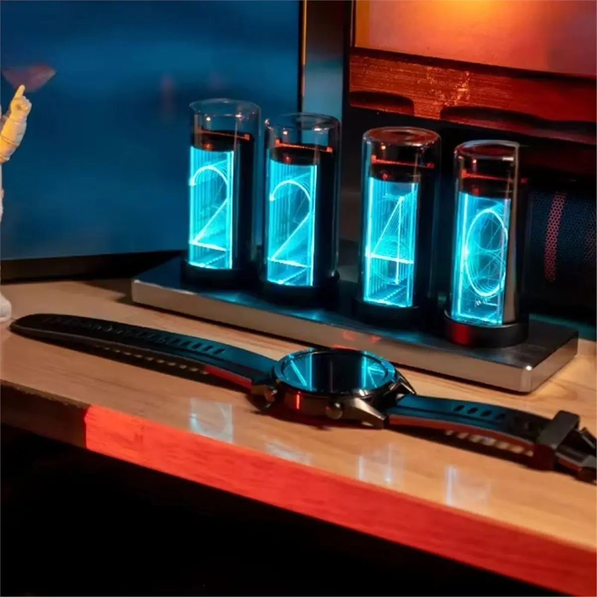 Oct Sale Digital Glow Tube Clock Metal Wood RGB Table Clock LED Silent Luxury Electronic Desktop Clocks Vintage Digital Watch