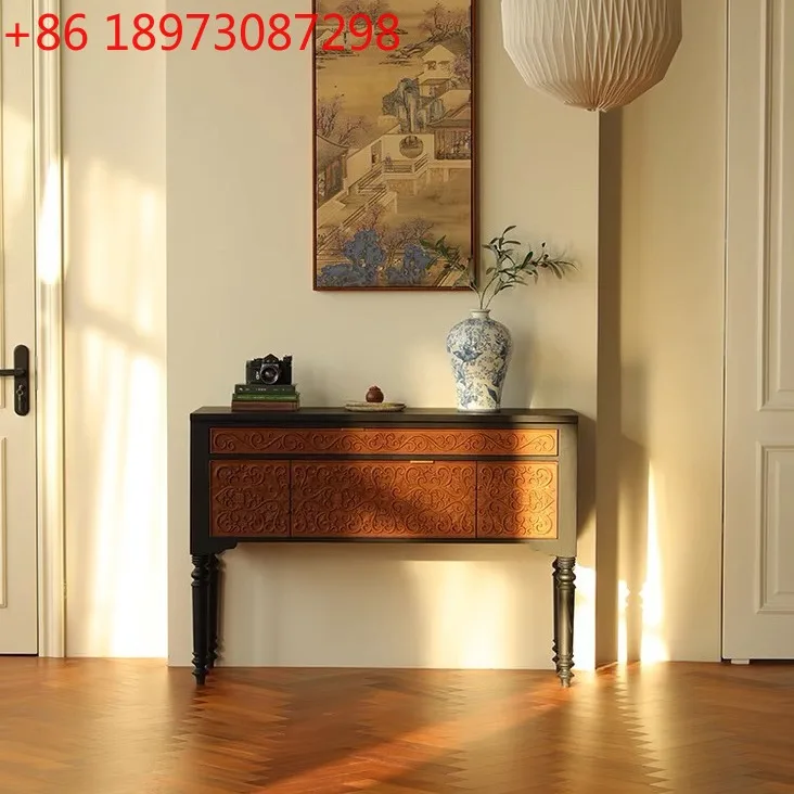 

French solid wood retro solid wood entrance table living room decorative carved cabinet