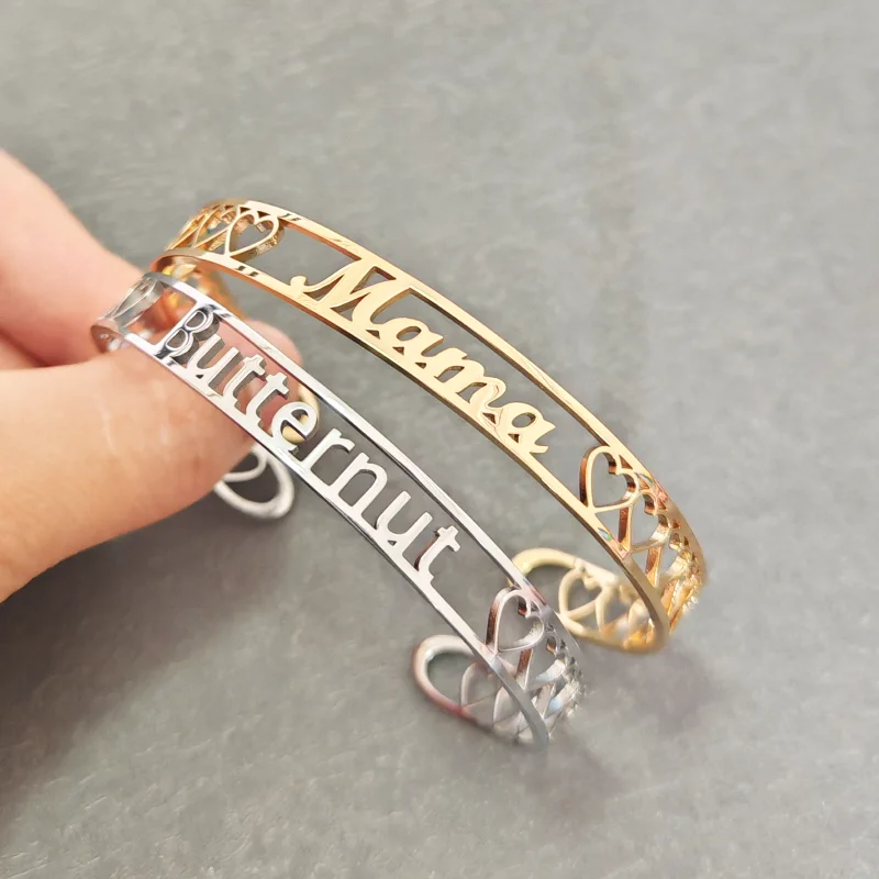 

Custom Hollow Love Bangles Luxury Stainless Steel Personality Bracelets Female Jewelry Couple Birthday Gifts Wholesale