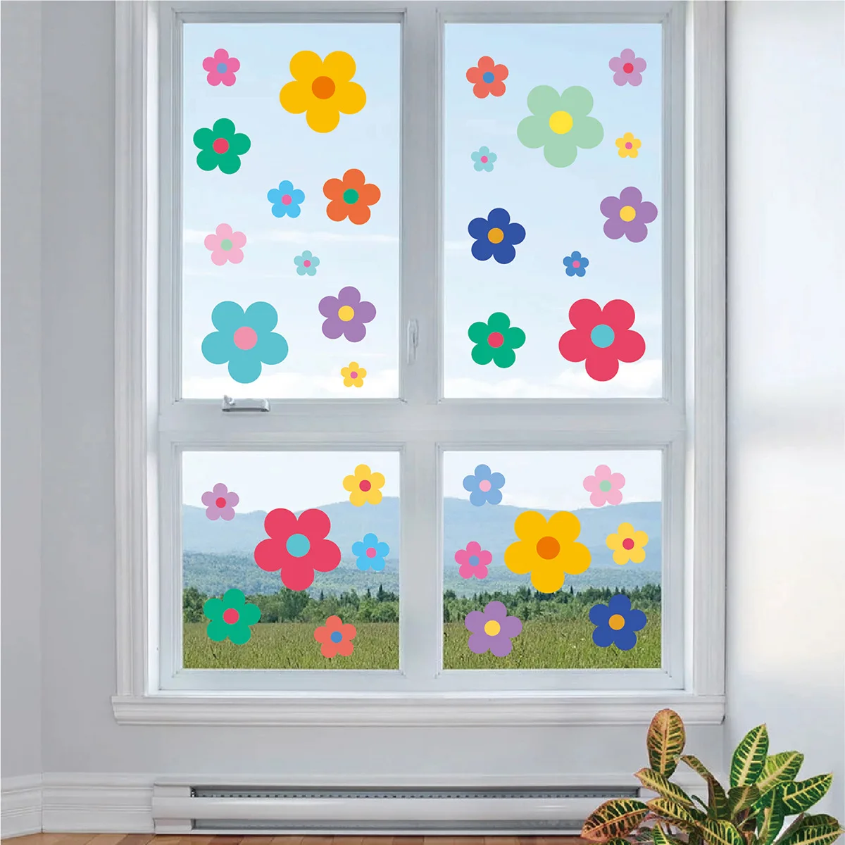 48pcs Colorful Flowers Pattern Wall Stickers Living Room Porch Bedroom Bathroom DIY Home Decoration Waterproof Glass Decals