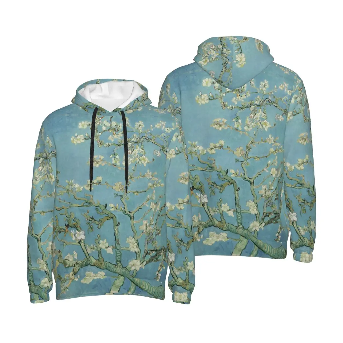 Unisex Van Gogh Painting Blossoming Almond Tree Hoodies With Pocket Stylish Floral Art Long Sleeve Sweatshirts