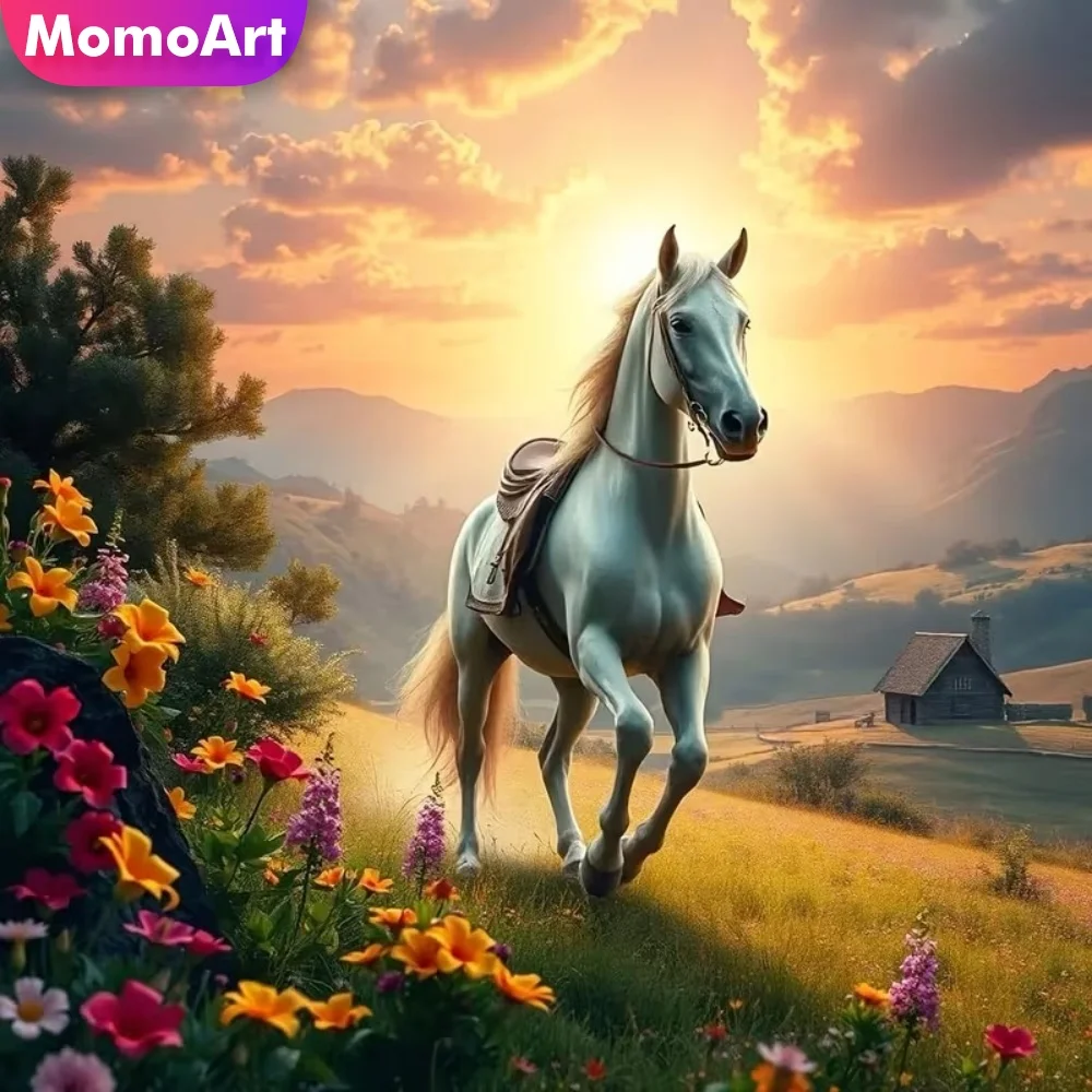 Momoart Diamant-Stickerei Pferdemotiv Tier-Malerei DIY Diamant-Mosaik Geeignet für Anfänger Wohnzimmer-Kunsthandwerk