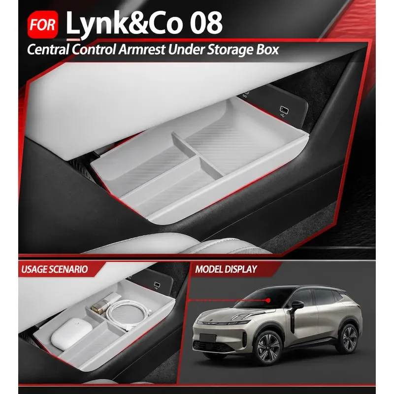 For Lynk Co 08 TPE Center Console Armrest Storage Box Under Tray Organizer Interior Accessories 2024 2025 2026 Car Decor