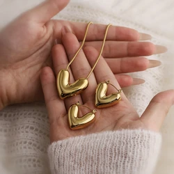 WILD & FREE PVD 18K Gold Plated Stainless Steel Heart Pendant Necklace Hook Earrings for Women Tarnish Free Jewelry Set