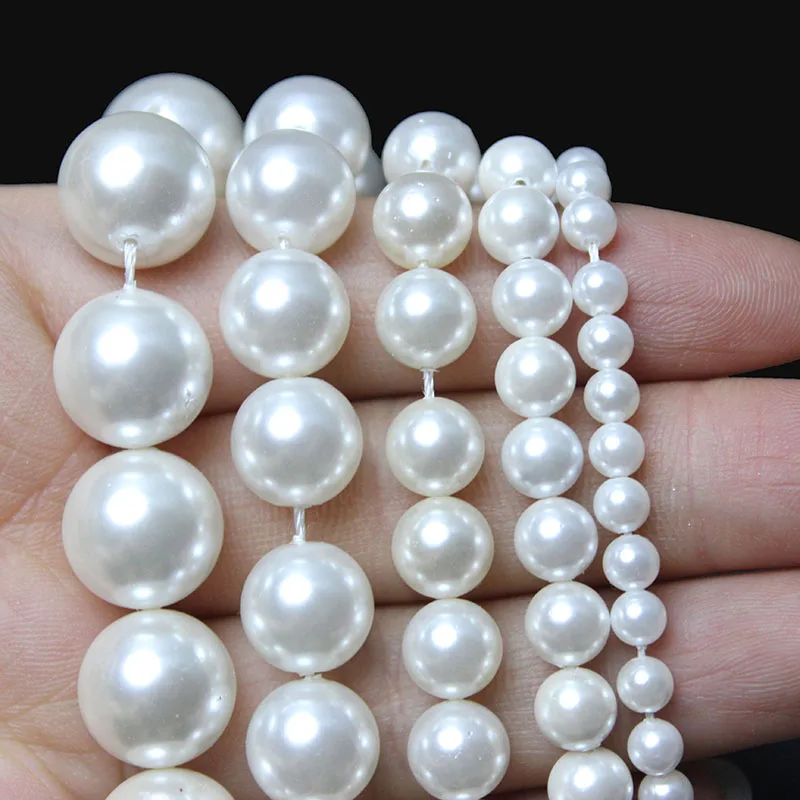 Natural White A+ Shell Pearl Loose Round Spacer Beads For Jewelry Making DIY Bracelet Necklace Accessories 15\'\' 6/8/10/12mm