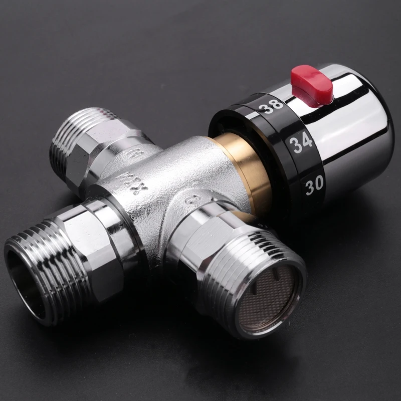 Solid Copper 3-Way Thermostatic Mixing Valve 3/4 Inch Solar Water Heater Valve Regulating Temperature Control Valve