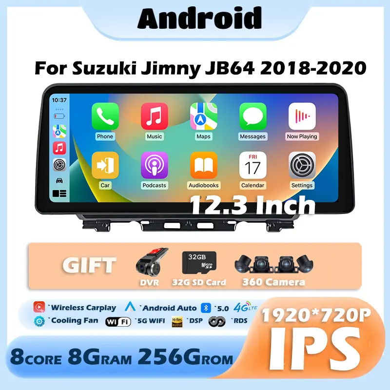 12.3 Inch Android 13 Multimedia Video Player For Suzuki Jimny JB64 2018-2020 Car Radio Stereo GPS Navigation Map Carplay