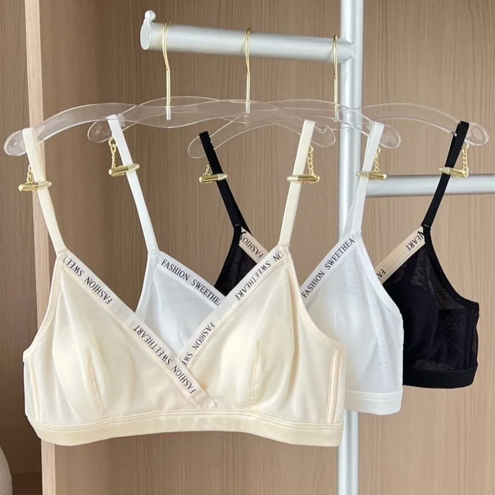 

Mesh Thin Wireless Deep V Bra Close-fitting English Letter Push Up Underwear Gathered Breasts Shockproof Brassiere for Women
