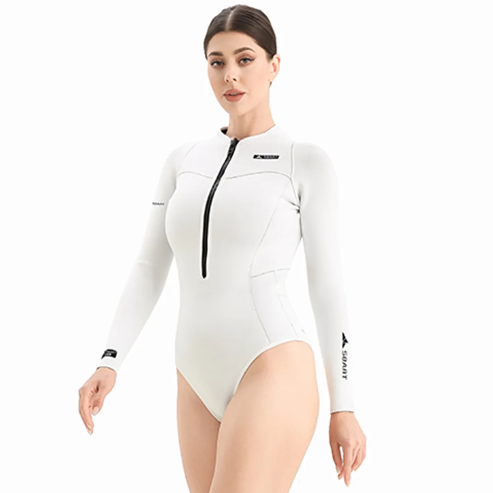 بدلة غطس نسائية بسحاب أمامي بأكمام طويلة مقاس 2 مم - بدلة غوص مثلثة من النيوبرين من قطعة واحدة للغوص الحر وركوب الأمواج