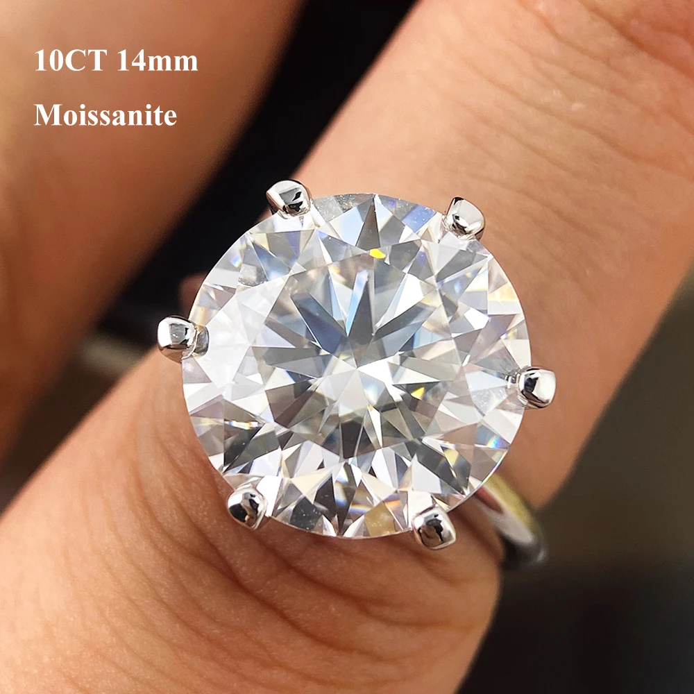 EWYA GRA Certified 0.5-10CT D Color Moissanite Solitaire Engagement Rings for Women Silver 925 Wedding Bridal Big Diamond Band