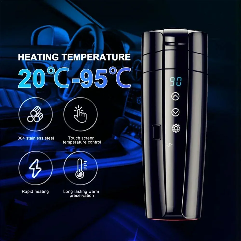 12V / 24V Stainless Steel Car Heating Intelligent Mug With Temperature Control Mug LED Display Temperature Coffee Tea Milk 400ML