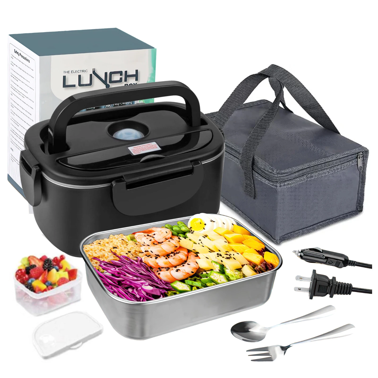 Fiambrera con calefacción eléctrica 2 en 1, para coche + hogar, 220V, 1,5l, 60W, portátil, con revestimiento de acero inoxidable, fiambrera Bento, contenedor de alimentos, caja Bento