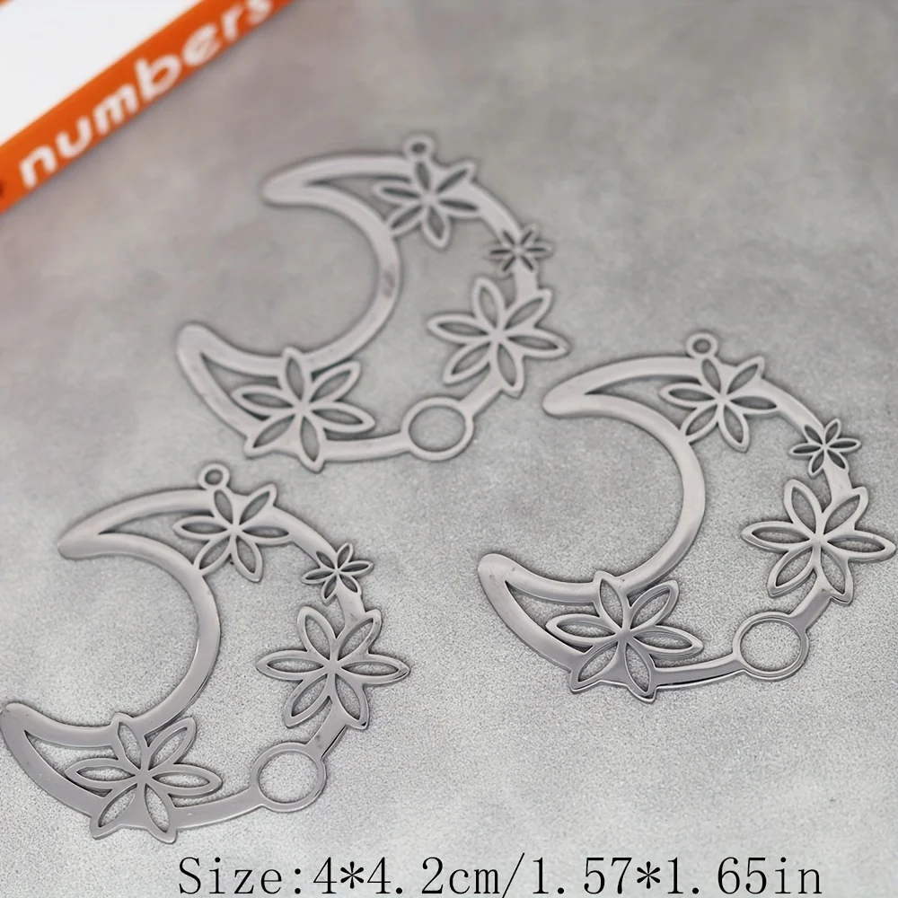 3pcs Moon Flower Charm Bracelet Jewelry Making Supplies Diy Stainless Steel Necklace Pendant Creation Trinket Decoration